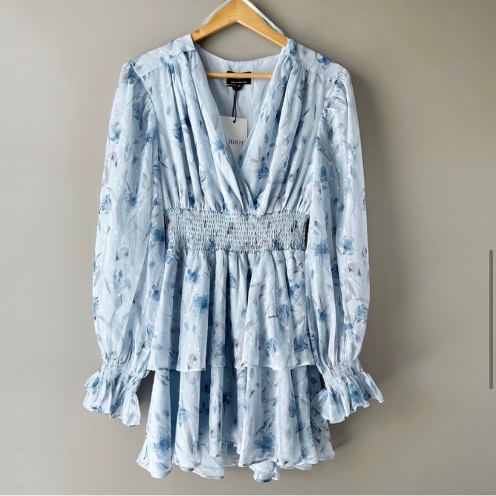 BARDOT | NWT Malina Dress in Blue Lily Print Size Small - Picture 1 of 9